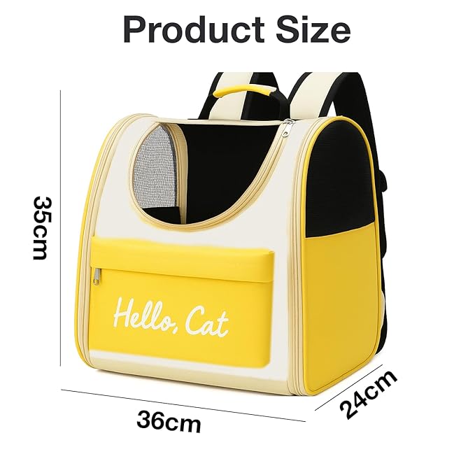 The Pet Factory Cat Carrier Backpack | Breathable Travel Bag for Cats & Small Pets | Portable Pet Backpack with Mesh Windows, Safety Zippers & Padded Straps | Ideal for Hiking, Travel & Vet Visits (Yellow)