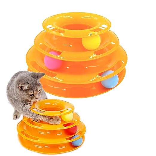 The Pet Factory (3 Layers) Tower Track Roller with Colorful Balls for Cats and Kittens | Turntable Puzzle Toy for Mental and Physical Exercise