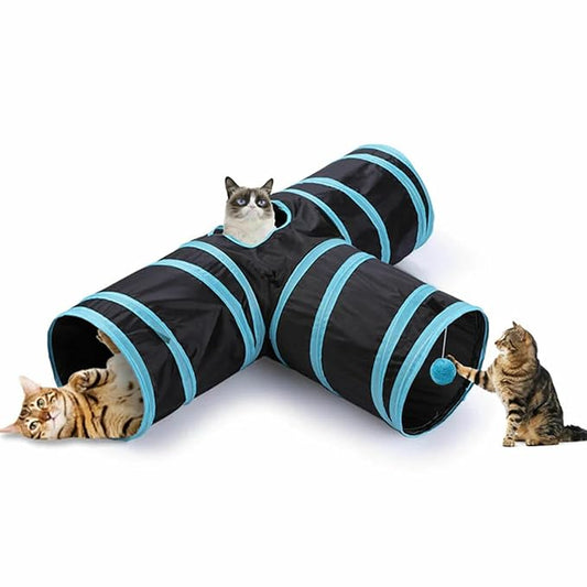 The Pet Factory 3-Way Pet Tunnels and Activity Toys for Small Animals, Collapsible Rainbow Tunnel with Hanging Ball for Guinea Pig, Ferret, Rabbit