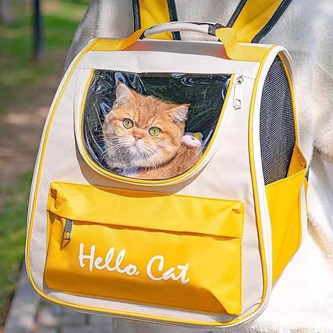 The Pet Factory Cat Carrier Backpack | Breathable Travel Bag for Cats & Small Pets | Portable Pet Backpack with Mesh Windows, Safety Zippers & Padded Straps | Ideal for Hiking, Travel & Vet Visits (Yellow)