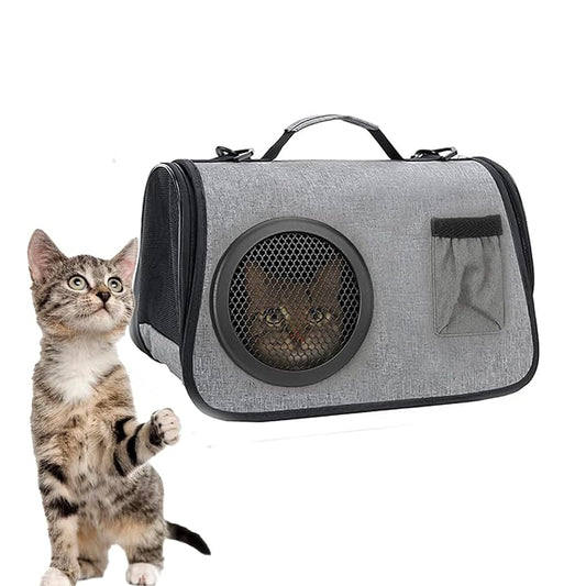 The Pet Factory Cat Travel Carrier Bag Blue | Portable Pet Carrier for Cats & Small Dogs | Rectangular Shape with Mesh Ventilation, Shoulder Strap & Safety Zippers | Ideal for Travel, Vet Visits & Car Rides