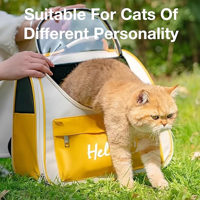 The Pet Factory Cat Carrier Backpack | Breathable Travel Bag for Cats & Small Pets | Portable Pet Backpack with Mesh Windows, Safety Zippers & Padded Straps | Ideal for Hiking, Travel & Vet Visits (Yellow)