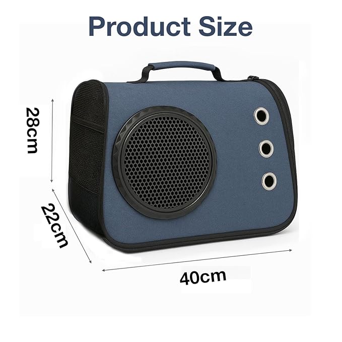 The Pet Factory Cat Travel Carrier Bag Blue | Portable Pet Carrier for Cats & Small Dogs | Rectangular Shape with Mesh Ventilation, Shoulder Strap & Safety Zippers | Ideal for Travel, Vet Visits & Car Rides