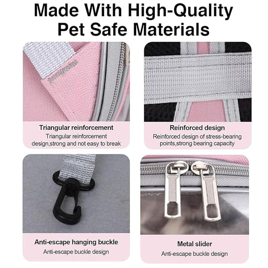 The Pet Factory Cat Carrier Backpack | Breathable Travel Bag for Cats & Small Pets | Portable Pet Backpack with Mesh Windows, Safety Zippers & Padded Straps | Ideal for Hiking, Travel & Vet Visits (Pink)