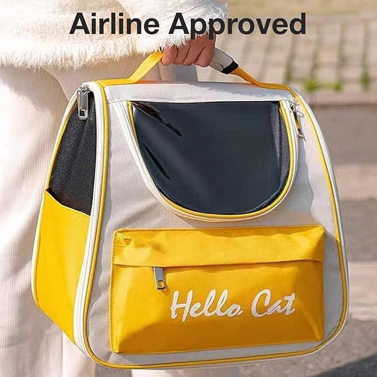 The Pet Factory Cat Carrier Backpack | Breathable Travel Bag for Cats & Small Pets | Portable Pet Backpack with Mesh Windows, Safety Zippers & Padded Straps | Ideal for Hiking, Travel & Vet Visits (Yellow)