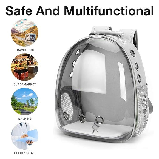 The Pet Factory Cat Carrier Backpack | Breathable Travel Bag for Cats & Small Pets | Portable Pet Backpack with Mesh Windows, Safety Zippers & Padded Straps | Ideal for Hiking, Travel & Vet Visits (Grey)