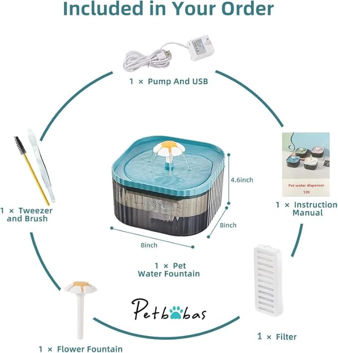 The Pet Factory Automatic Pet Water Fountain for Cats and Dogs Ultra-Quiet| BPA-Free and Easy to Clean - 2.5L Capacity with Flower Design and Filter System| Encourages Hydration and Fresh Water Flow