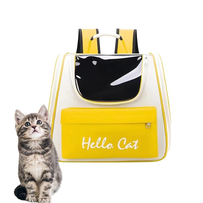 The Pet Factory Cat Carrier Backpack | Breathable Travel Bag for Cats & Small Pets | Portable Pet Backpack with Mesh Windows, Safety Zippers & Padded Straps | Ideal for Hiking, Travel & Vet Visits (Yellow)