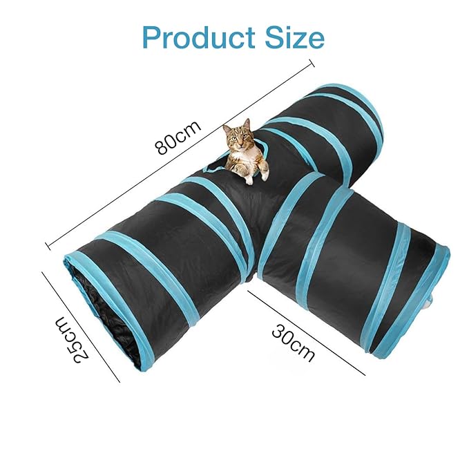The Pet Factory 3-Way Pet Tunnels and Activity Toys for Small Animals, Collapsible Rainbow Tunnel with Hanging Ball for Guinea Pig, Ferret, Rabbit
