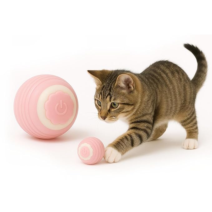 The Pet Factory Smart 360° Self-Rolling Cat Chasing Rotatable Flower Toy Ball with LED Lights, Type-C Rechargeable, Interactive Automatic Rotating Pet Silicone Toy for Kitten