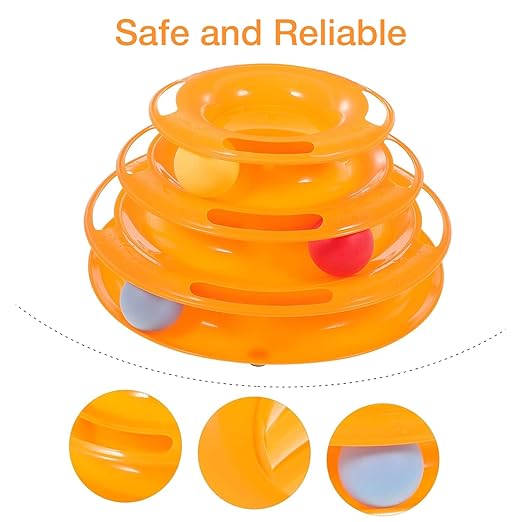 The Pet Factory (3 Layers) Tower Track Roller with Colorful Balls for Cats and Kittens | Turntable Puzzle Toy for Mental and Physical Exercise