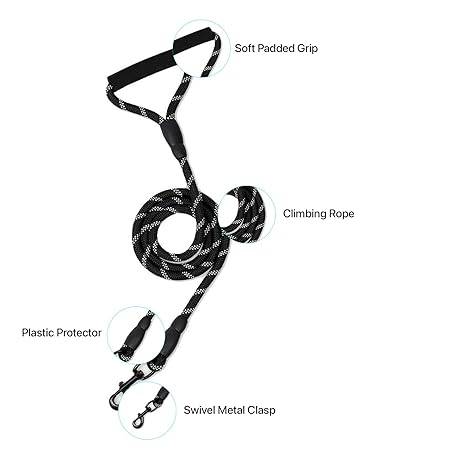 The Pet Factory Reflective Adjustable Pet Leash for Dogs| Durable and Comfortable| Strong Nylon with Padded Handle| Straps Dogs Perfect for Harness and Neck Collar Belts ((D-Shape) 1/3 inch x 4 feet