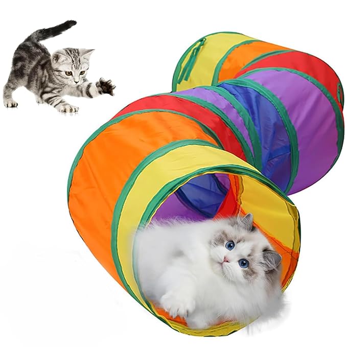 The Pet Factory 3-Way Pet Tunnels and Activity Toys for Small Animals, Collapsible Rainbow Tunnel with Hanging Ball for Guinea Pig, Ferret, Rabbit