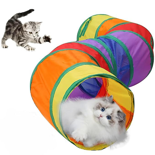 The Pet Factory 3-Way Pet Tunnels and Activity Toys for Small Animals, Collapsible Rainbow Tunnel with Hanging Ball for Guinea Pig, Ferret, Rabbit