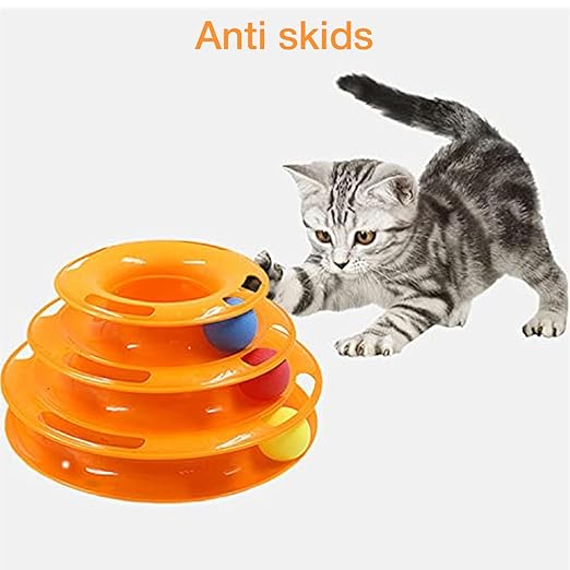 The Pet Factory (3 Layers) Tower Track Roller with Colorful Balls for Cats and Kittens | Turntable Puzzle Toy for Mental and Physical Exercise