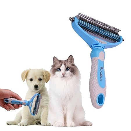 The Pet Factory Dog and Cat Grooming Kit, Self Cleaning Cat Comb Hair Brush for Indoor Cats, Dog Deshedding Brush, Pet Massaging Tool and Shedding Brush for Long or Medium Haired Dogs and Cats