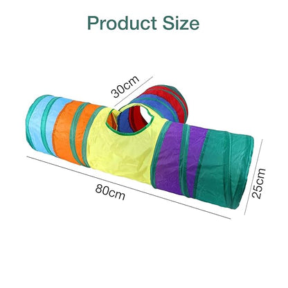 The Pet Factory 3-Way Pet Tunnels and Activity Toys for Small Animals, Collapsible Rainbow Tunnel with Hanging Ball for Guinea Pig, Ferret, Rabbit