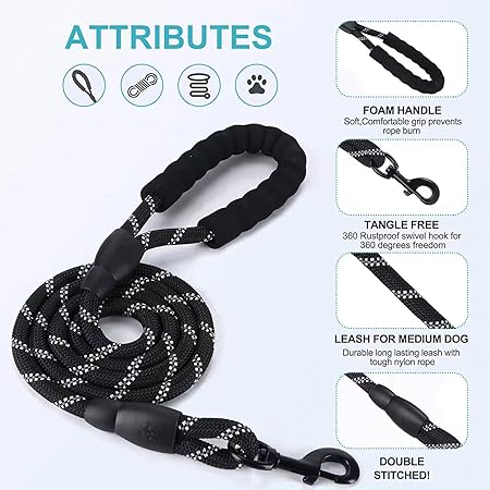 The Pet Factory Reflective Adjustable Pet Leash for Dogs and Cats| Durable and Comfortable| Strong Nylon with Padded Handle| Straps Dogs Perfect for Harness and Neck Collar Belts (1/3 inch x 4 feet,