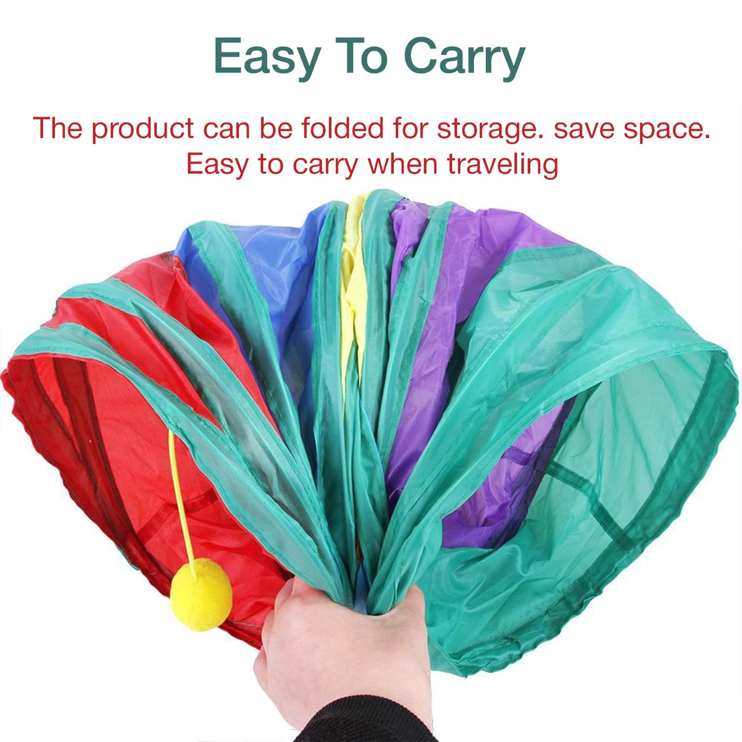 The Pet Factory 3-Way Pet Tunnels and Activity Toys for Small Animals, Collapsible Rainbow Tunnel with Hanging Ball for Guinea Pig, Ferret, Rabbit