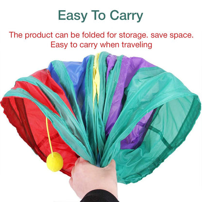 The Pet Factory 3-Way Pet Tunnels and Activity Toys for Small Animals, Collapsible Rainbow Tunnel with Hanging Ball for Guinea Pig, Ferret, Rabbit