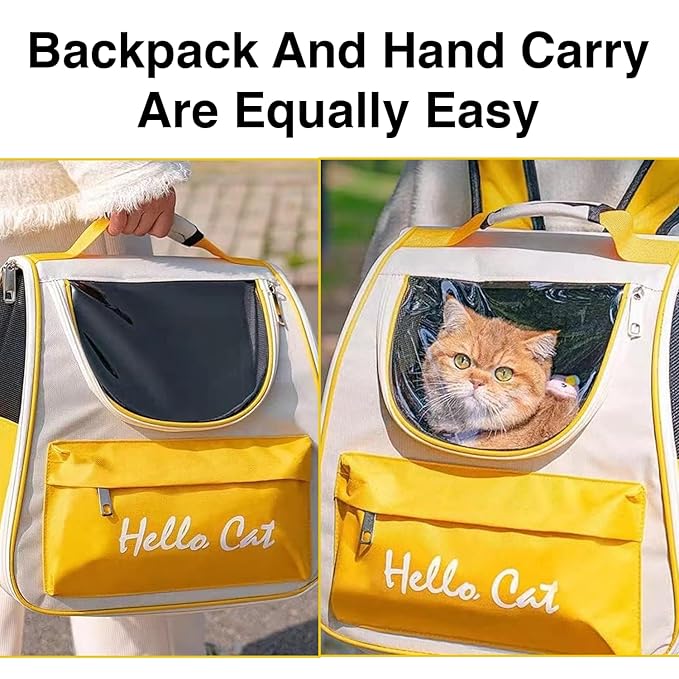 The Pet Factory Cat Carrier Backpack | Breathable Travel Bag for Cats & Small Pets | Portable Pet Backpack with Mesh Windows, Safety Zippers & Padded Straps | Ideal for Hiking, Travel & Vet Visits (Yellow)