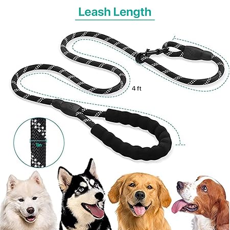 The Pet Factory Reflective Adjustable Pet Leash for Dogs and Cats| Durable and Comfortable| Strong Nylon with Padded Handle| Straps Dogs Perfect for Harness and Neck Collar Belts (1/3 inch x 4 feet,