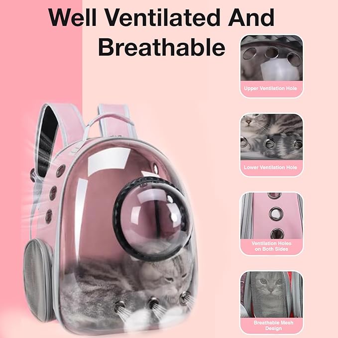 The Pet Factory Cat Carrier Backpack | Breathable Travel Bag for Cats & Small Pets | Portable Pet Backpack with Mesh Windows, Safety Zippers & Padded Straps | Ideal for Hiking, Travel & Vet Visits (Pink)