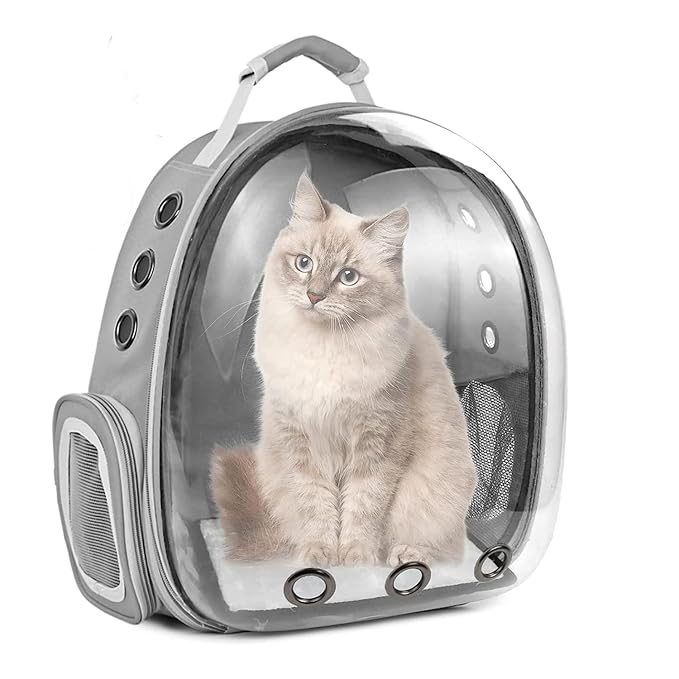 The Pet Factory Cat Carrier Backpack | Breathable Travel Bag for Cats & Small Pets | Portable Pet Backpack with Mesh Windows, Safety Zippers & Padded Straps | Ideal for Hiking, Travel & Vet Visits (Grey)