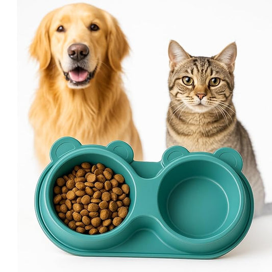 The Pet Factory Bowl 2 in 1 | Teddy Bear Shaped Cute Feeding Bowl | Dog Cat Feeder for Food and Water | Durable Easy to Clean