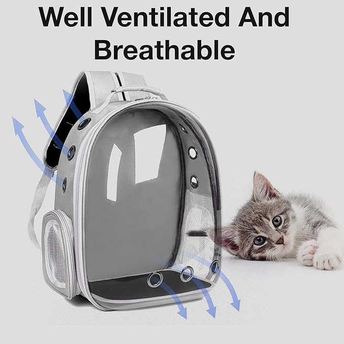 The Pet Factory Cat Carrier Backpack | Breathable Travel Bag for Cats & Small Pets | Portable Pet Backpack with Mesh Windows, Safety Zippers & Padded Straps | Ideal for Hiking, Travel & Vet Visits (Grey)