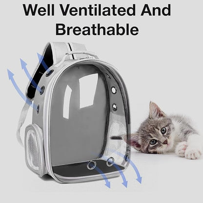 The Pet Factory Cat Carrier Backpack | Breathable Travel Bag for Cats & Small Pets | Portable Pet Backpack with Mesh Windows, Safety Zippers & Padded Straps | Ideal for Hiking, Travel & Vet Visits (Grey)