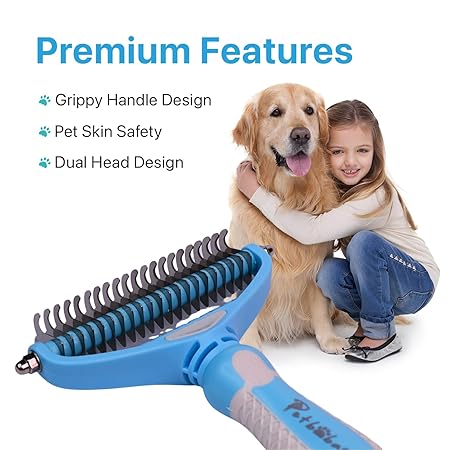 The Pet Factory Dog and Cat Grooming Kit, Self Cleaning Cat Comb Hair Brush for Indoor Cats, Dog Deshedding Brush, Pet Massaging Tool and Shedding Brush for Long or Medium Haired Dogs and Cats
