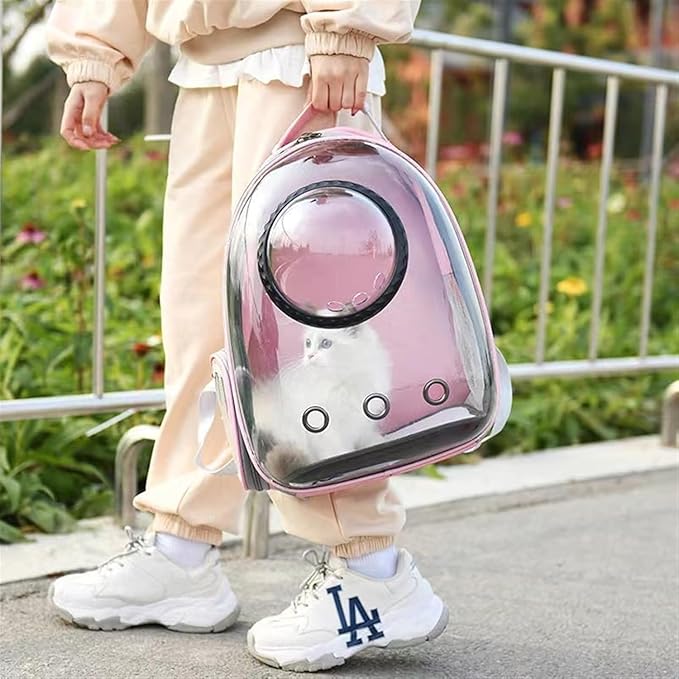 The Pet Factory Cat Carrier Backpack | Breathable Travel Bag for Cats & Small Pets | Portable Pet Backpack with Mesh Windows, Safety Zippers & Padded Straps | Ideal for Hiking, Travel & Vet Visits (Pink)