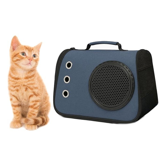 The Pet Factory Cat Travel Carrier Bag Blue | Portable Pet Carrier for Cats & Small Dogs | Rectangular Shape with Mesh Ventilation, Shoulder Strap & Safety Zippers | Ideal for Travel, Vet Visits & Car Rides