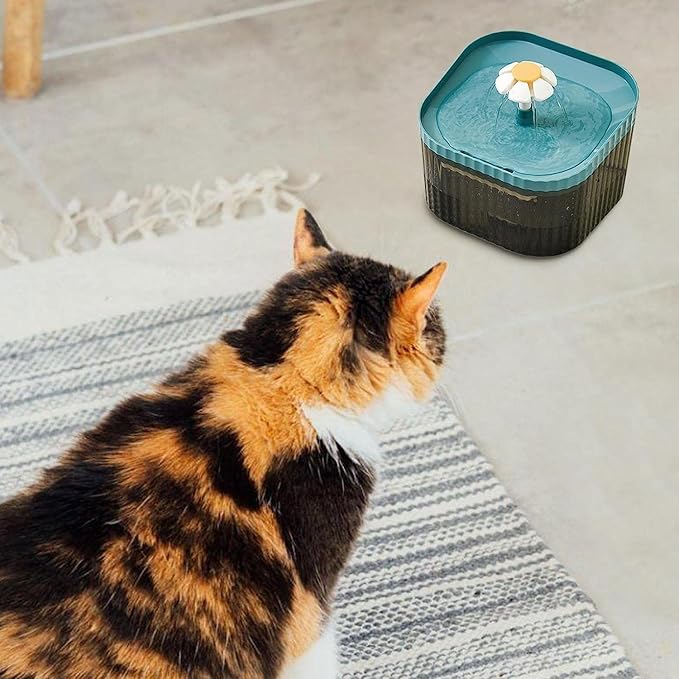The Pet Factory Automatic Pet Water Fountain for Cats and Dogs Ultra-Quiet| BPA-Free and Easy to Clean - 2.5L Capacity with Flower Design and Filter System| Encourages Hydration and Fresh Water Flow