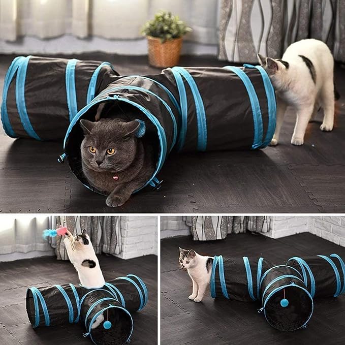 The Pet Factory 3-Way Pet Tunnels and Activity Toys for Small Animals, Collapsible Rainbow Tunnel with Hanging Ball for Guinea Pig, Ferret, Rabbit