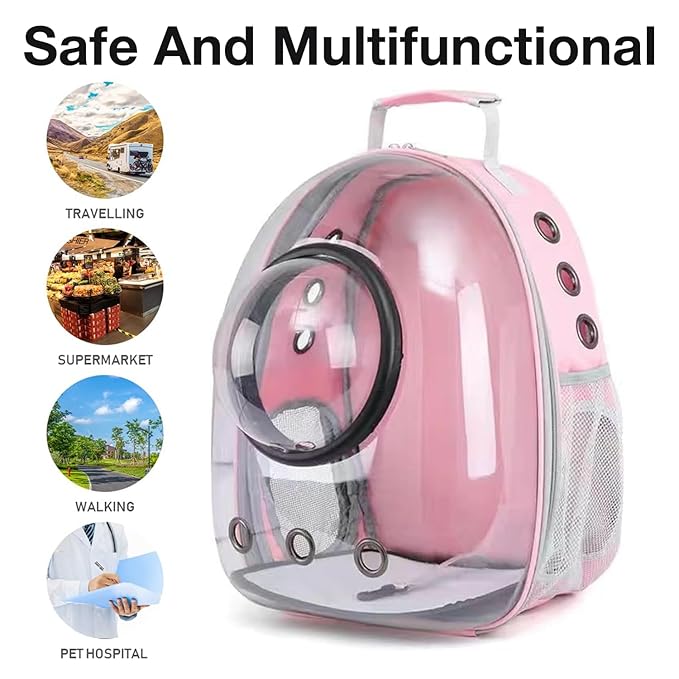The Pet Factory Cat Carrier Backpack | Breathable Travel Bag for Cats & Small Pets | Portable Pet Backpack with Mesh Windows, Safety Zippers & Padded Straps | Ideal for Hiking, Travel & Vet Visits (Pink)