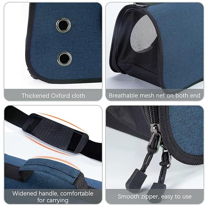 The Pet Factory Cat Travel Carrier Bag Blue | Portable Pet Carrier for Cats & Small Dogs | Rectangular Shape with Mesh Ventilation, Shoulder Strap & Safety Zippers | Ideal for Travel, Vet Visits & Car Rides