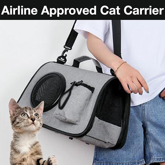 The Pet Factory Cat Travel Carrier Bag Blue | Portable Pet Carrier for Cats & Small Dogs | Rectangular Shape with Mesh Ventilation, Shoulder Strap & Safety Zippers | Ideal for Travel, Vet Visits & Car Rides