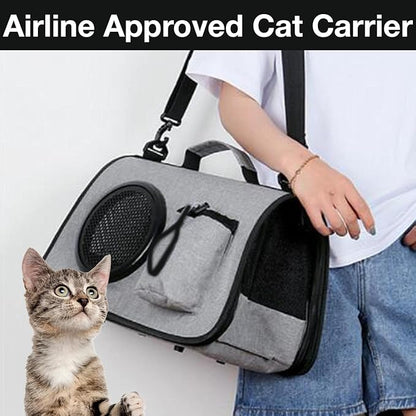 The Pet Factory Cat Travel Carrier Bag Blue | Portable Pet Carrier for Cats & Small Dogs | Rectangular Shape with Mesh Ventilation, Shoulder Strap & Safety Zippers | Ideal for Travel, Vet Visits & Car Rides