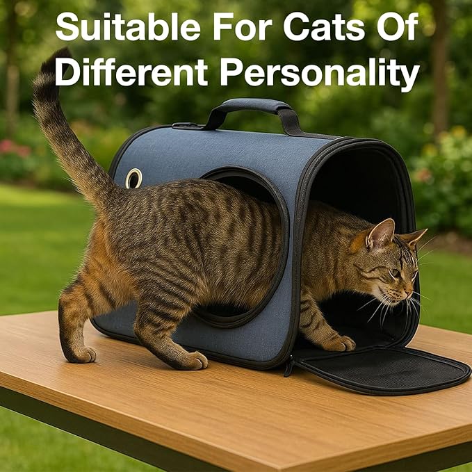 The Pet Factory Cat Travel Carrier Bag Blue | Portable Pet Carrier for Cats & Small Dogs | Rectangular Shape with Mesh Ventilation, Shoulder Strap & Safety Zippers | Ideal for Travel, Vet Visits & Car Rides